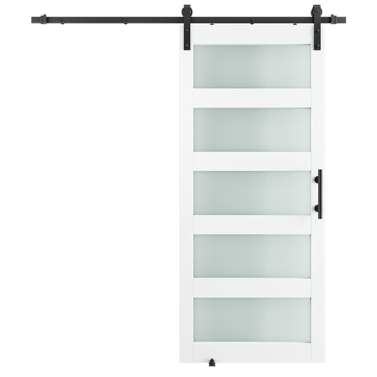 LDB_BUILDING Paneled PVC Glass Barn Door with Installation Hardware Kit