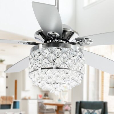 52" Torrie 5 - Blade Crystal Ceiling Fan with Remote Control and Light Kit Included