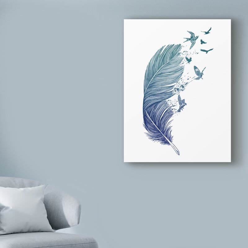 Ebern Designs Fly Away Feather Graphic Art Print On Wrapped Canvas Reviews Wayfair