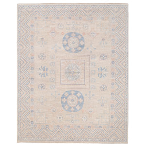 Vegetable Dye Hand-Knotted Ivory / Blue Area Rug