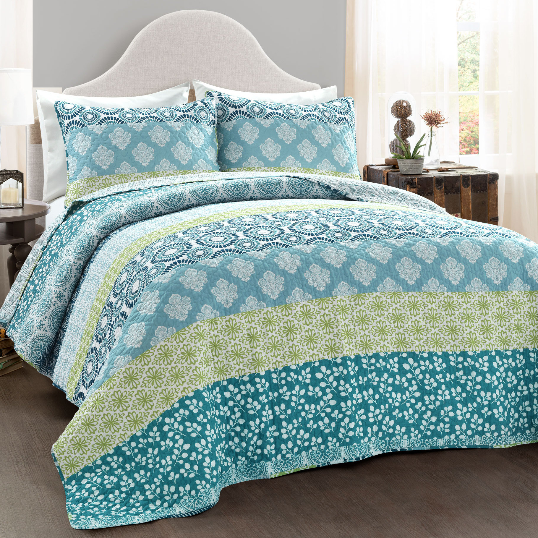 BEAUTIFUL XXL OVERSIZE CLASSIC COZY SOFT SEA GREEN VINTAGE BEDSPREAD SET KING SZ