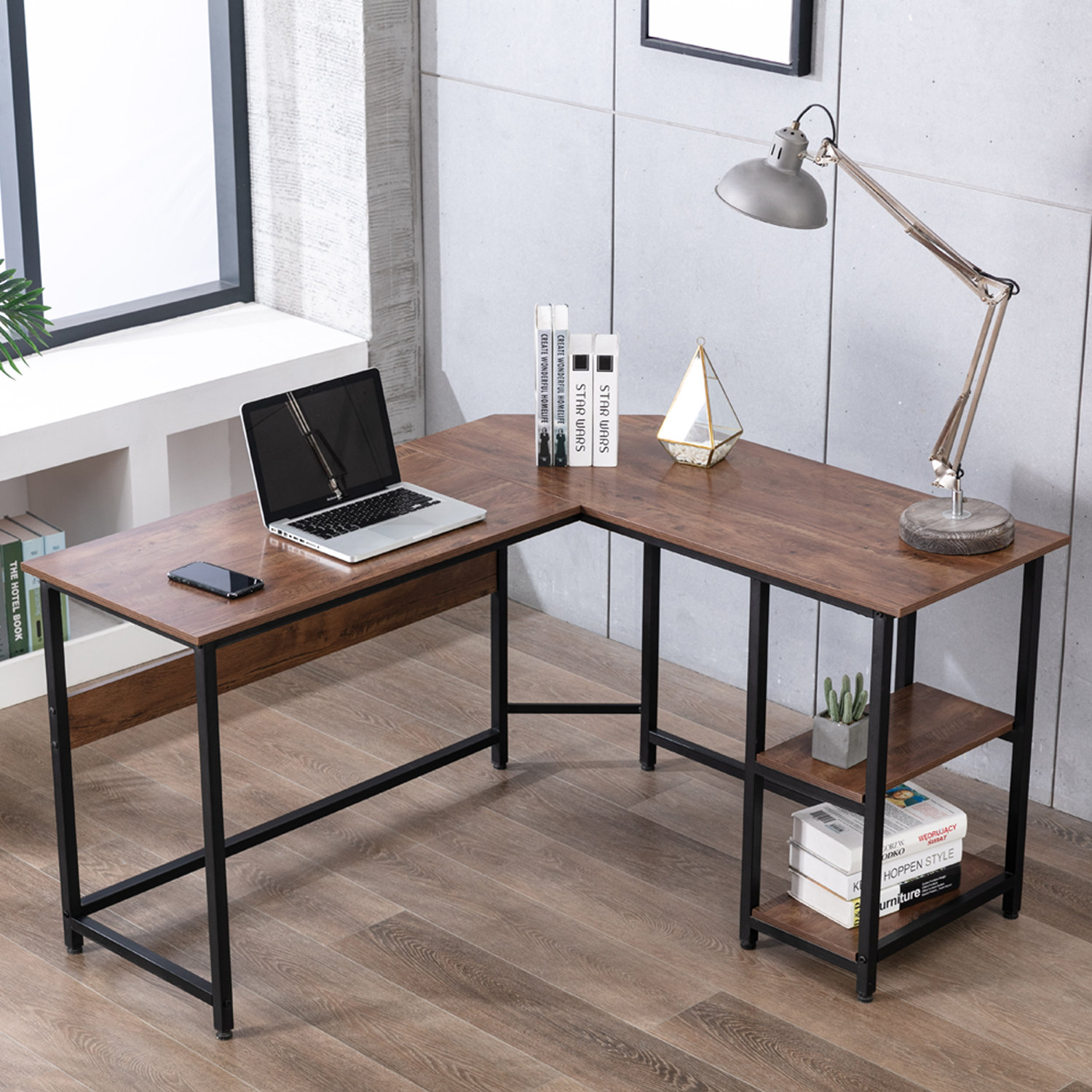 Inbox Zero L Shaped Computer Desk Bookshelf Corner Table 53 Inch Writing Study Workstation With Shelf For Home Office Game Table Space Saving Easy To Assemble Reviews Wayfair Ca