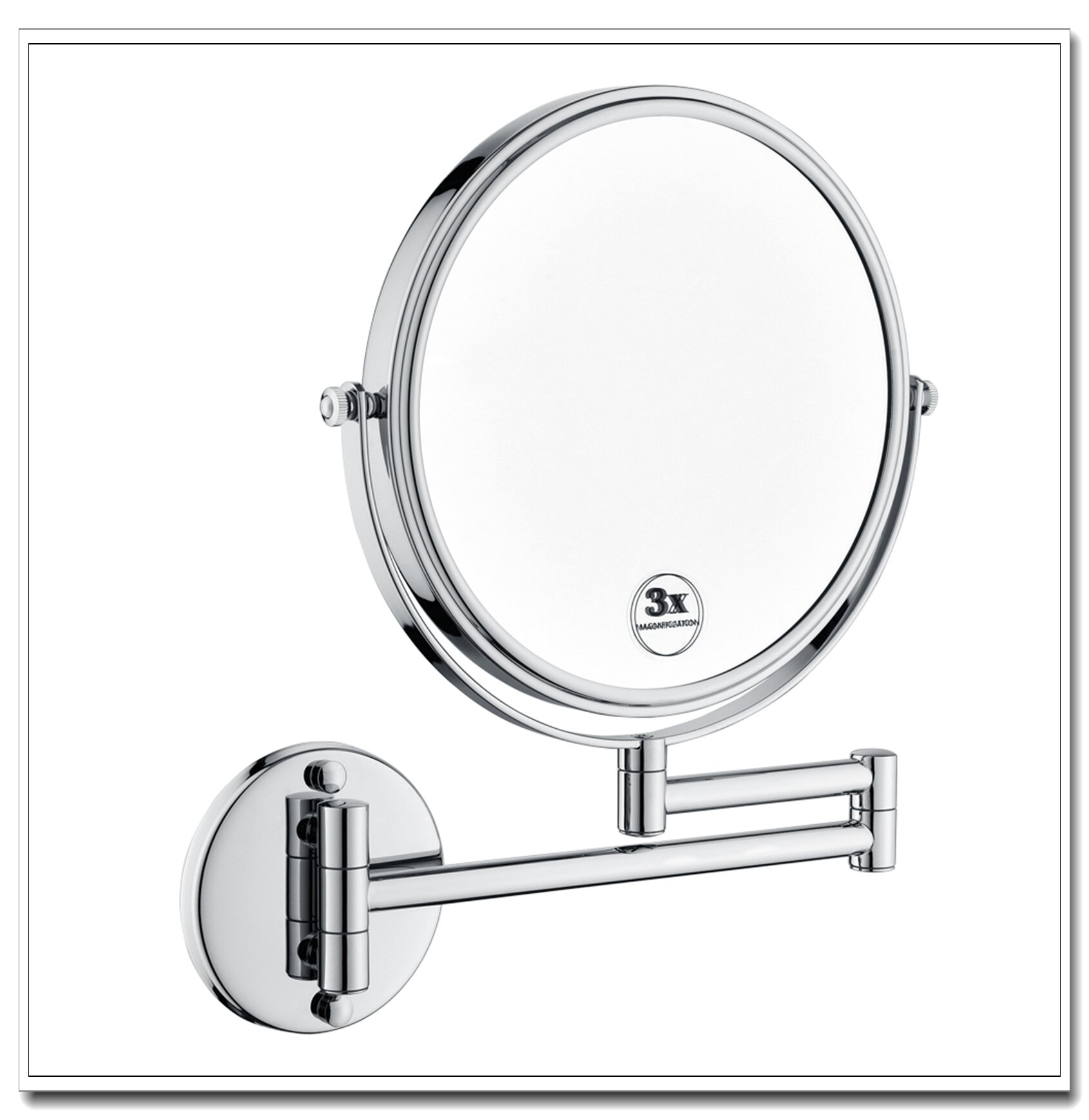 New Wall Mounted Black 8" Magnifying Mirror For Bath Makeup Swing Arm 3X 2-Sided 