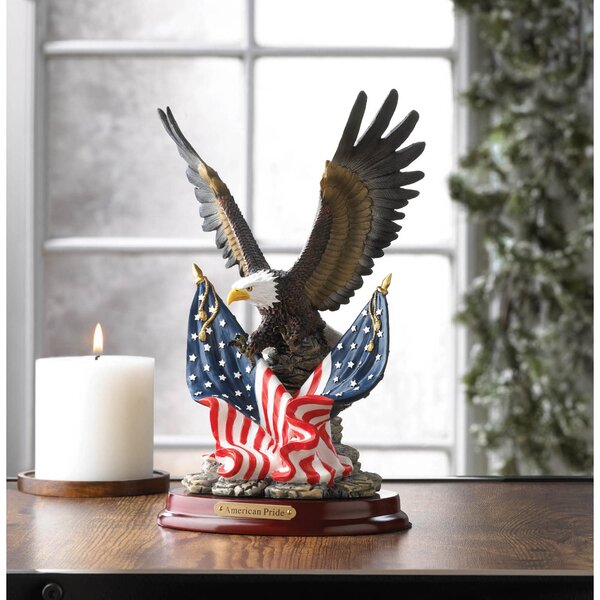 Bald Eagle with American Flag Figurine New 