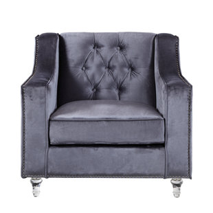 Go to store & view more images Iconic Home Dylan Silver Nailhead Trim Button Tufted Armchair