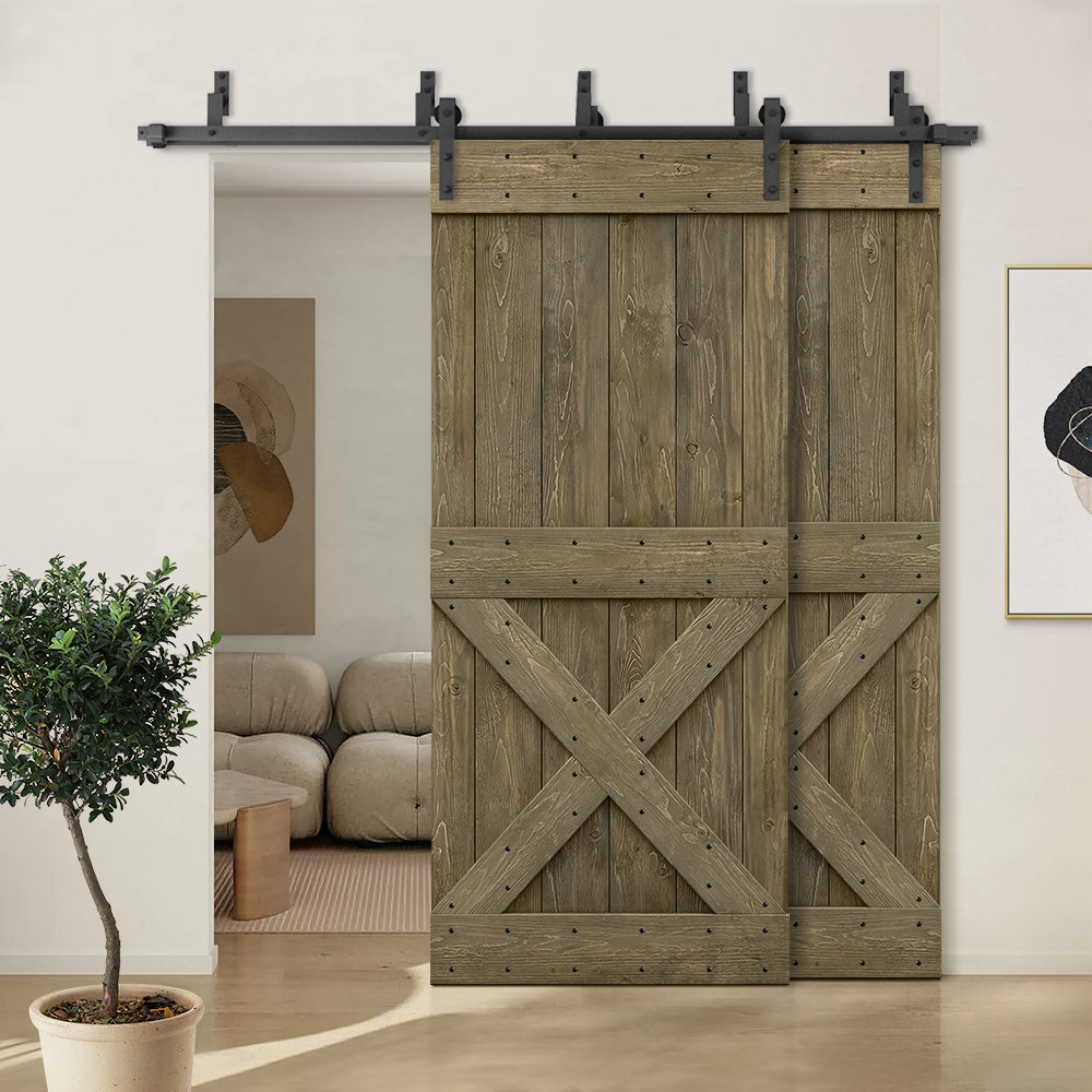 Calhome Paneled Wood And Metal Barn Door With Installation Hardware Kit Wayfair