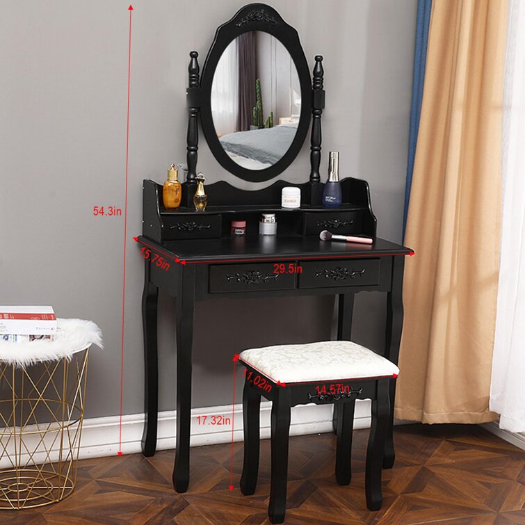 Details about   New Makeup Vanity Table Stool Movable Mirror w/ Touch LED Light 2 Drawers black 