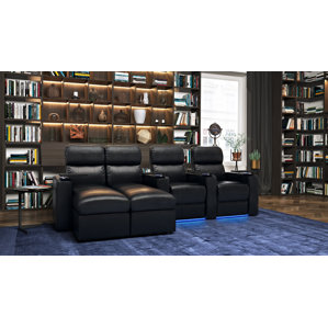 Modern Leather Home Theater Sofa (Row of 4) by Red Barrel Studio