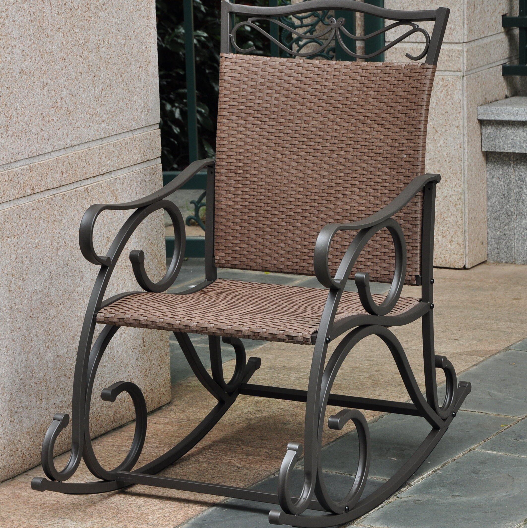 Fleur De Lis Living Nome Wicker Resin Steel Patio Rocking Chair