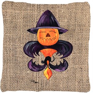 Halloween Pumpkin Bat Fleur De Lis Indoor/Outdoor Throw Pillow