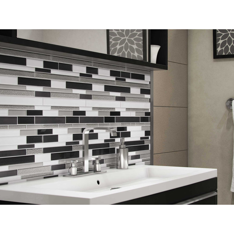 Mosaictileoutlet Linear Random Sized Glass Mosaic Tile In Glossy Silver Black Wayfair