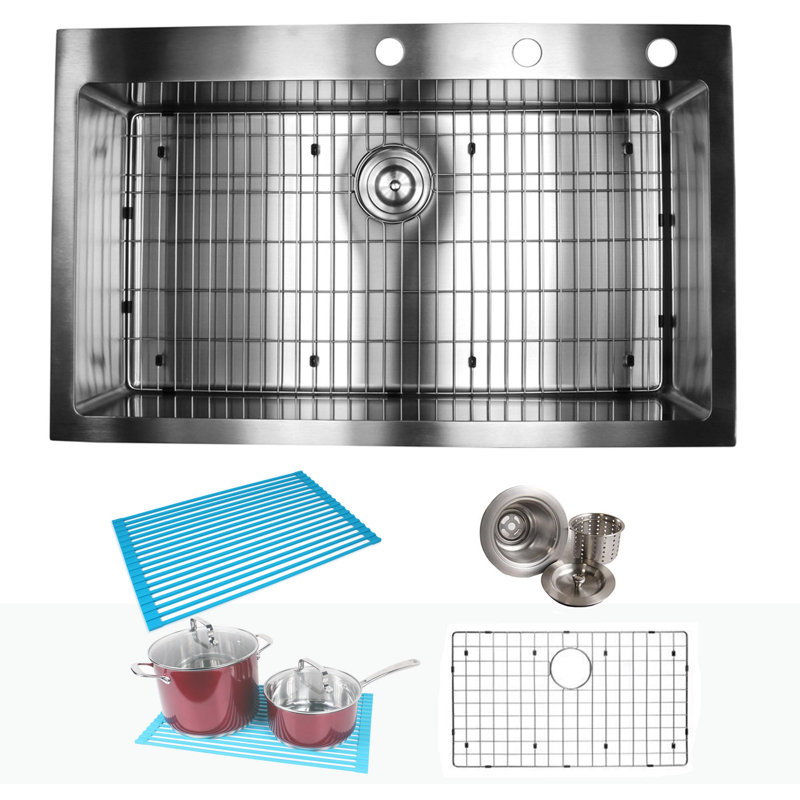 Emodern Decor Ariel 36 L X 22 W Drop In Kitchen Sink With Bonus