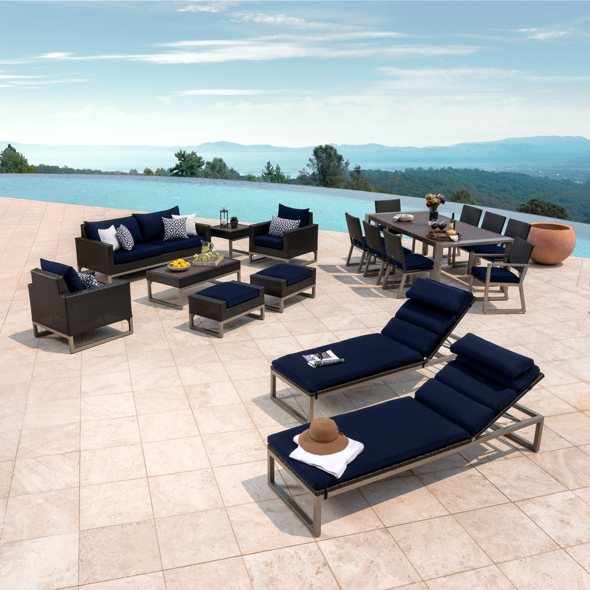 Gary 18 Piece Rattan Sunbrella Complete Patio Set With Cushions Gary 18 Piece Rattan Sunbrella Complete