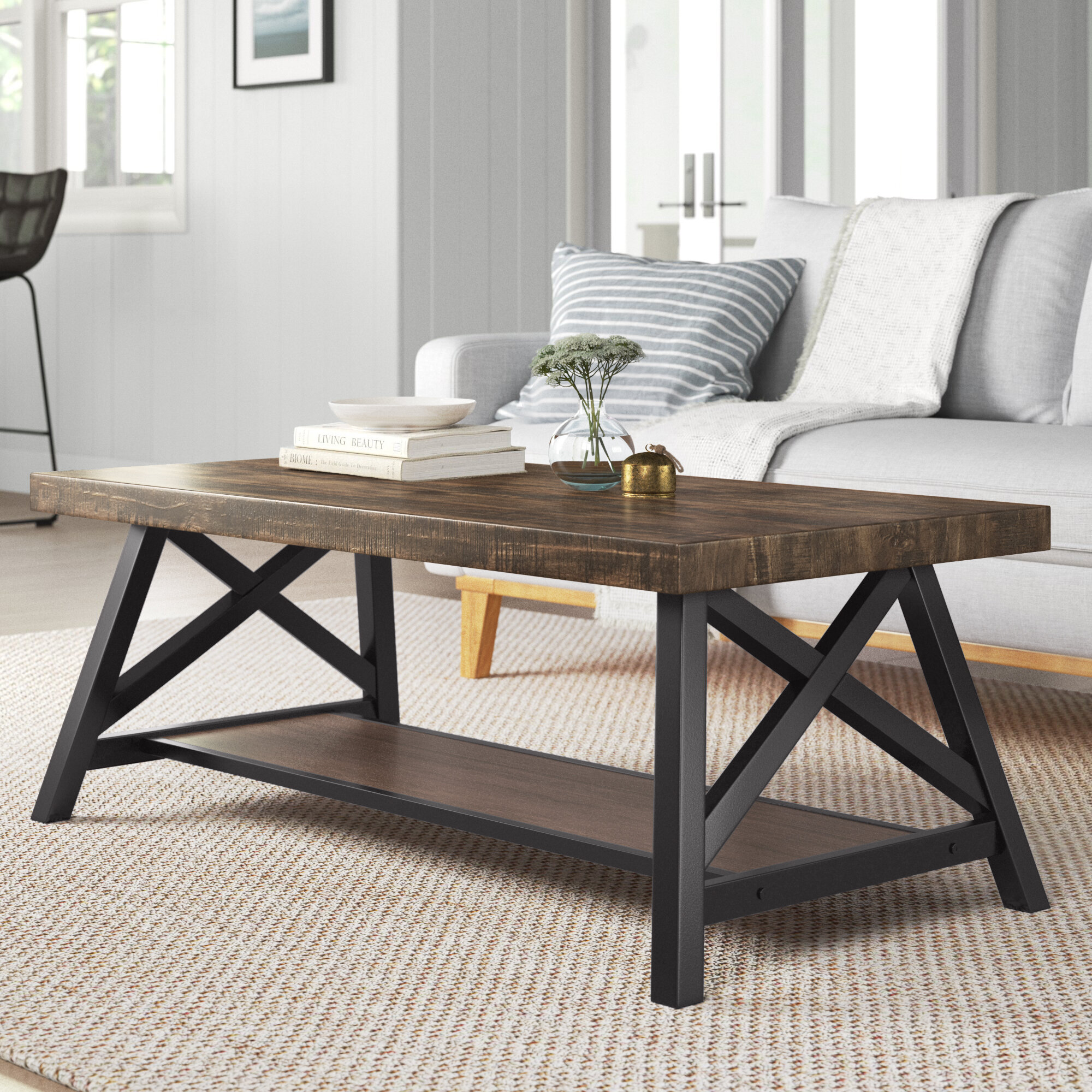 trestle coffee table with storage