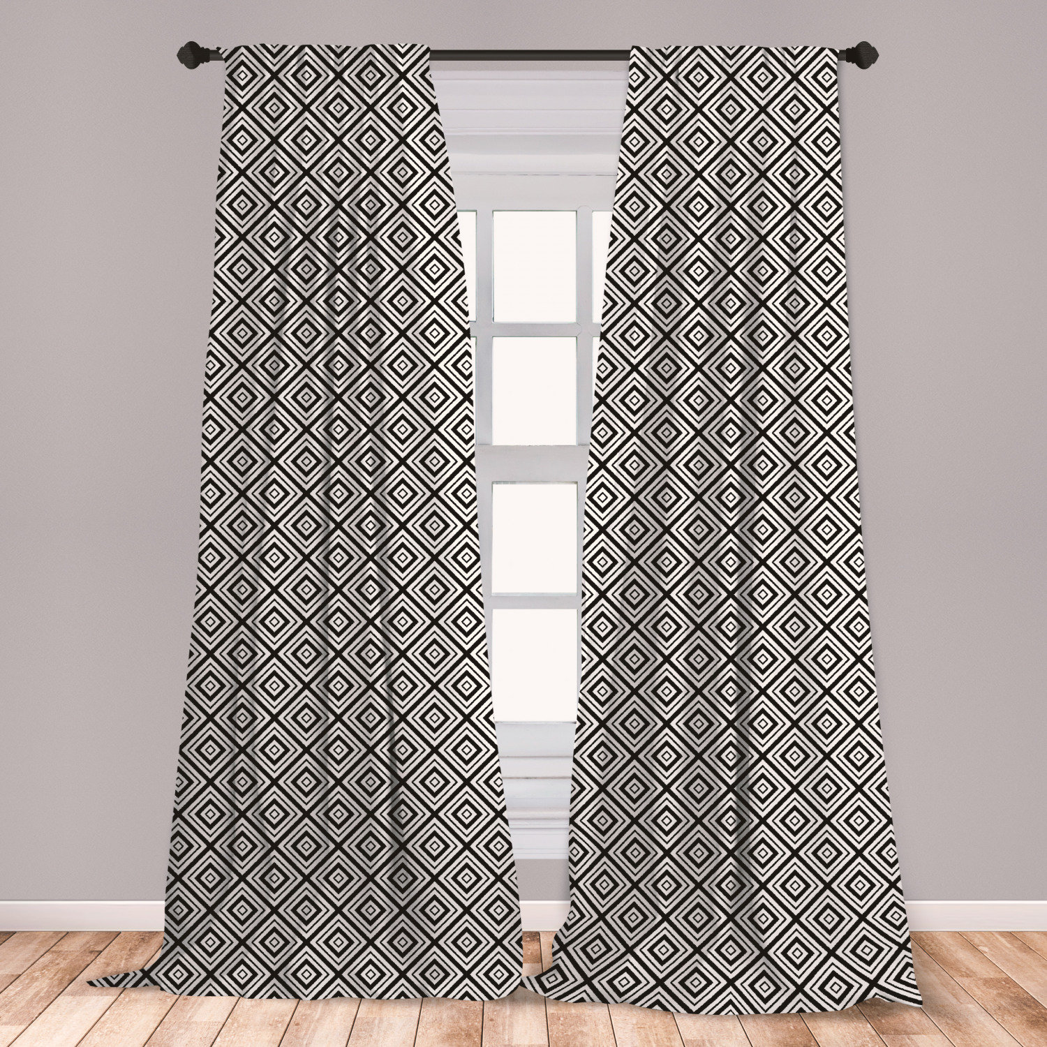 East Urban Home Ambesonne Black And White Window Curtains Abstract Rhombuses Tracery Diamond Shapes Composition In Orderly Fashion Lightweight Decorative Panels Set Of 2 With Rod Pocket 56 X 63 Wayfair East Urban Home Ambesonne Black And