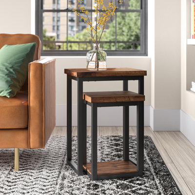 Sturminster 18" Wide Rustic Industrial Solid Wood Metal Frame 2 Piece Nesting Tables With Storage