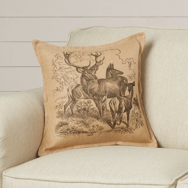 Eddie Deer Family Burlap Throw Pillow