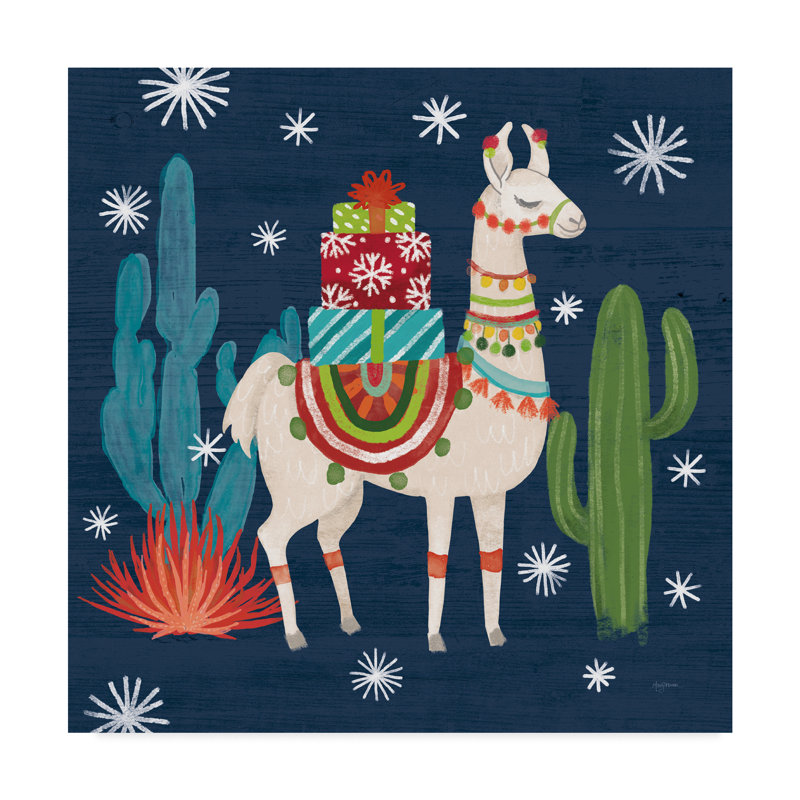 Bungalow Rose Lovely Llamas Ii Christmas Acrylic Painting Print On Wrapped Canvas Wayfair