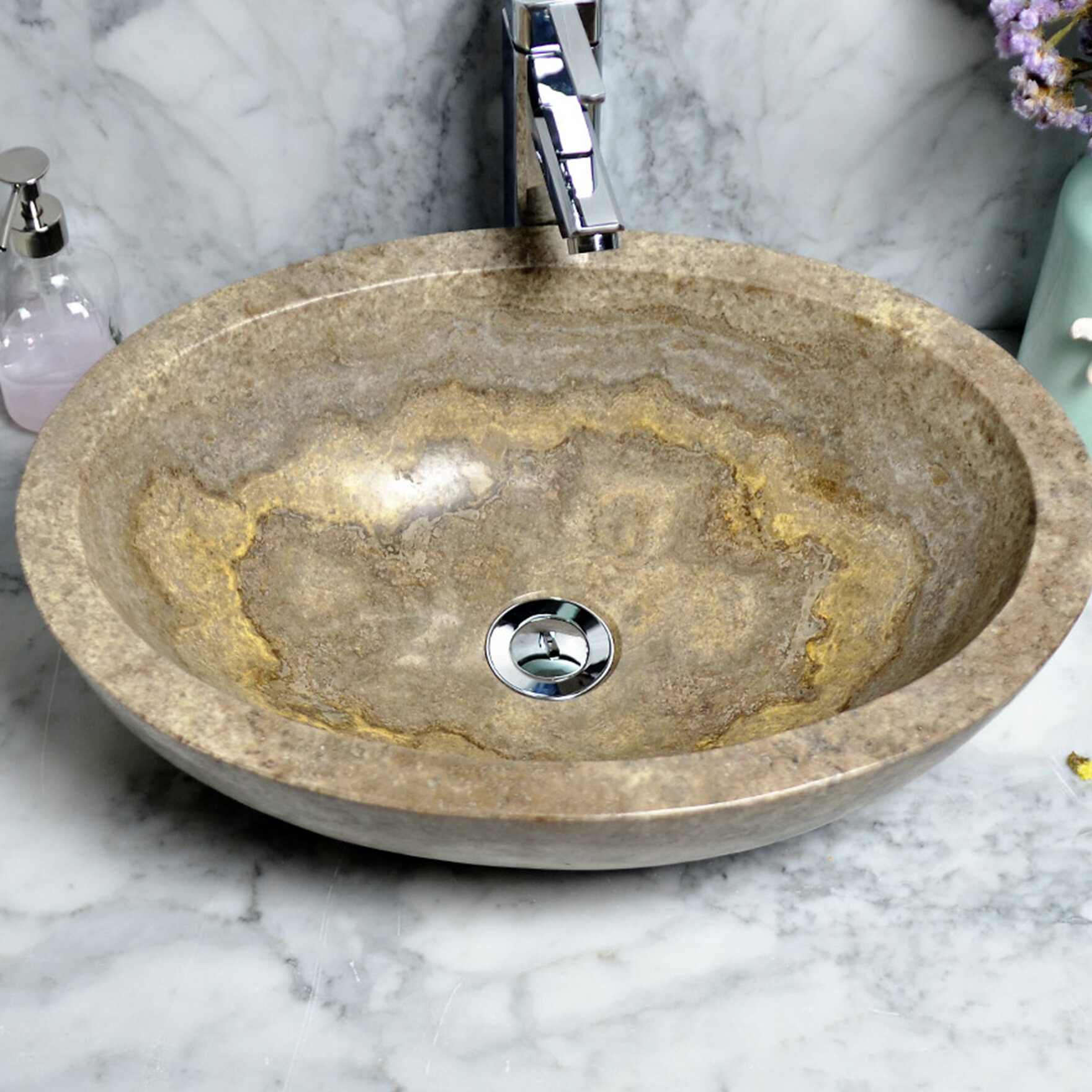 Aa Warehousing Katelyn Single Bowl Stone Oval Vessel Bathroom Sink Wayfair