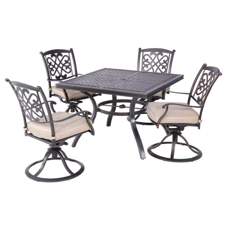 Winston Porter 5 Piece Outdoor Dining Set Patio Furniture Deep Cushioned Aluminum Swivel Rocker Chair Set With Umbrella Hole Dining Table For Garden Pool Lawn Backyard Wayfair Ca