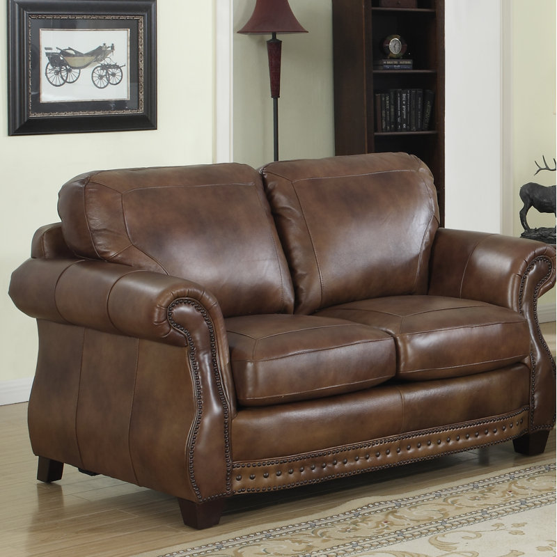 Darby Home Co Beglin 64 Wide Genuine Leather Round Arm Loveseat Wayfair