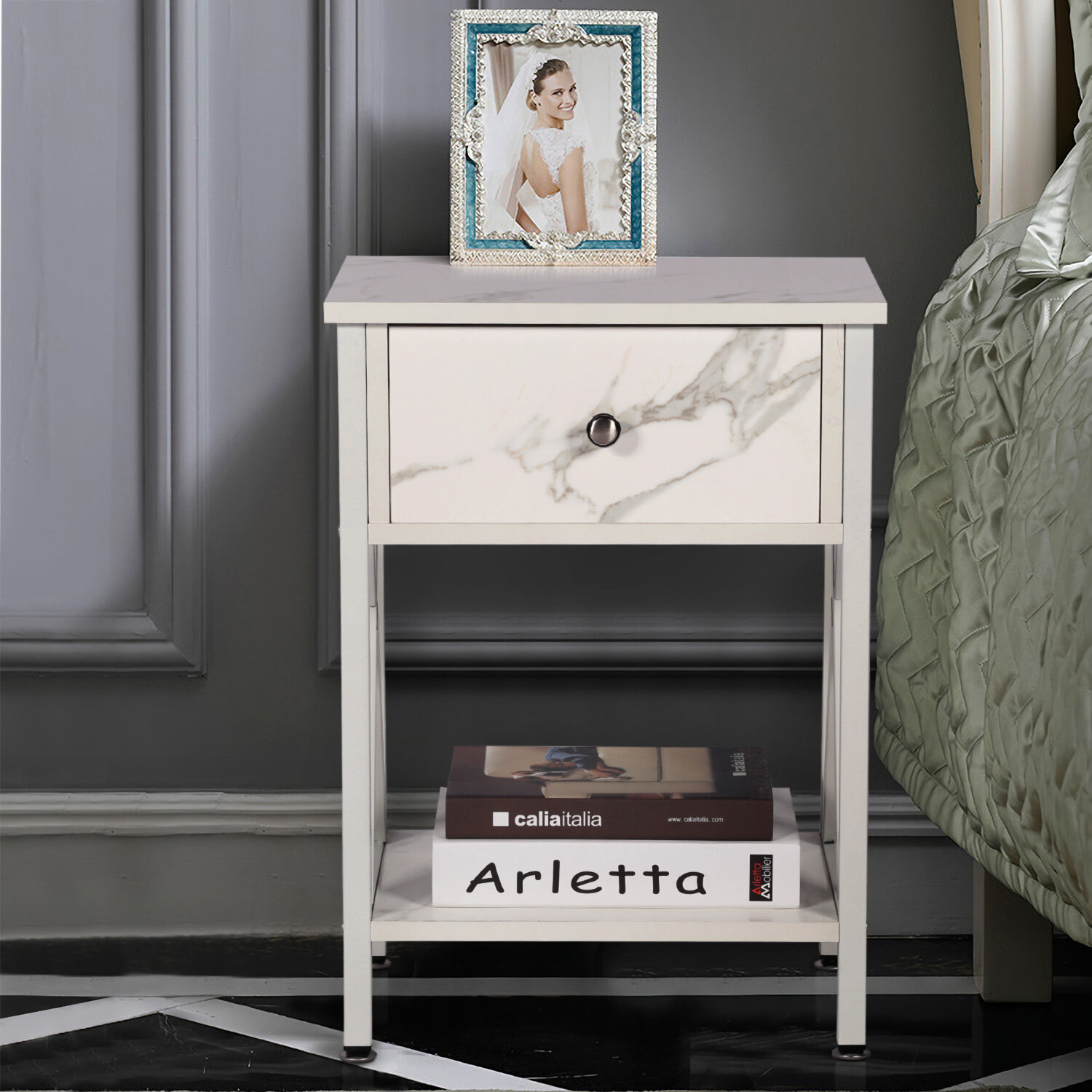 Latitude Run Brandey 1 Drawer Metal Nightstand In White Reviews Wayfair