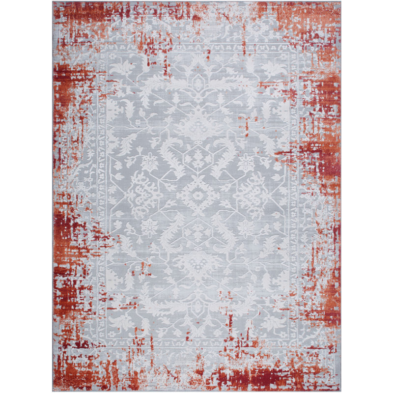 Williston Forge Glidden Antiqued Border Red Gray Area Rug Reviews Wayfair