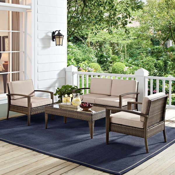 Glaser 4 Piece Outdoor Sofa Seating Group with Cushions