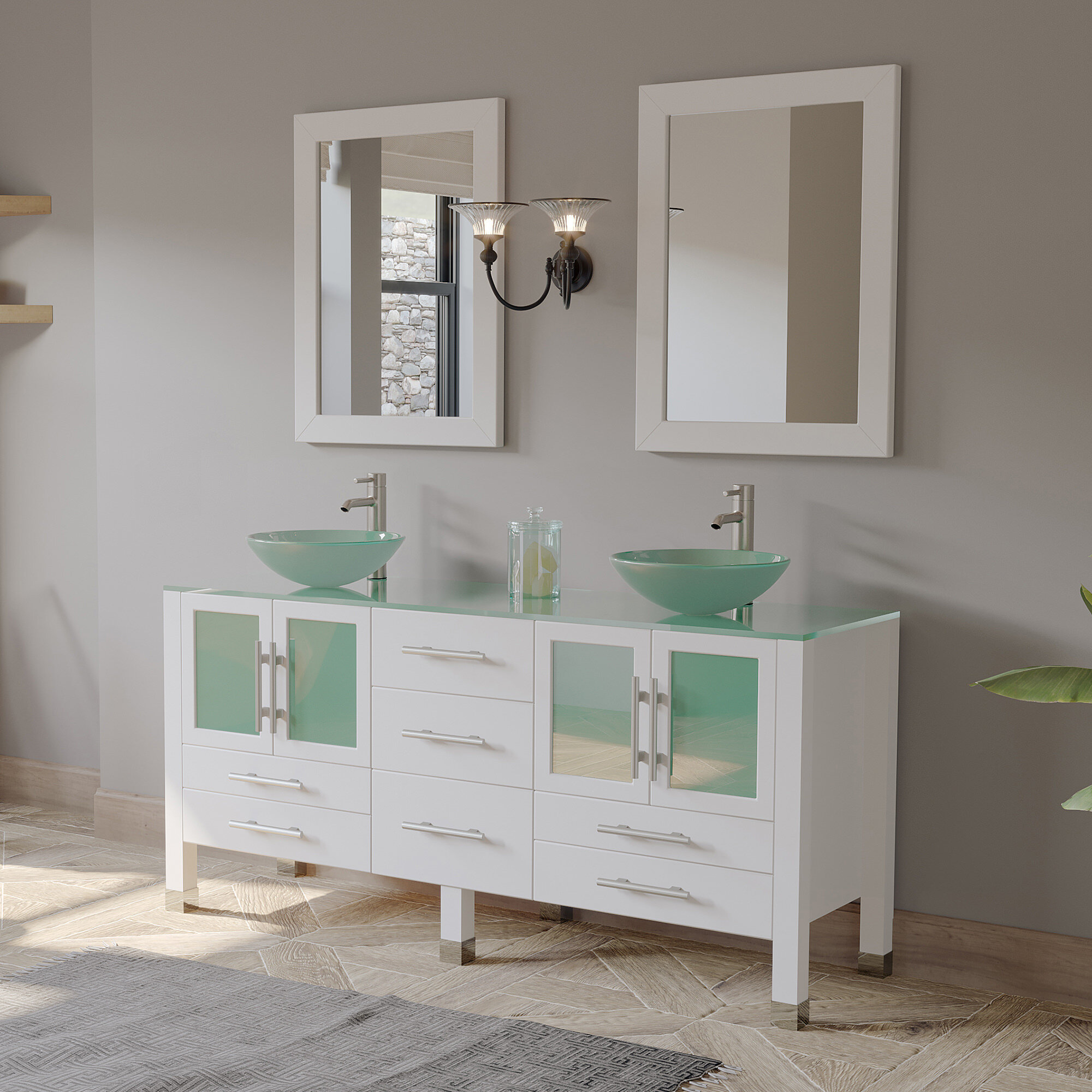 Meserve 64 Solid Wood Double Bathroom Vanity Set With Mirror