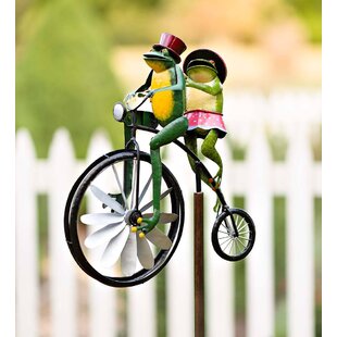 Handmade Bike Frogs/Cat & Rat/Bunnies/Mantis Cute Animal Spinner Sculpture Yard Lawn Outdoor Decoration Garden Decor Frogs on a Bicycle Black cat Cute 3D Animal on Bike Windmill Wind Spinner 
