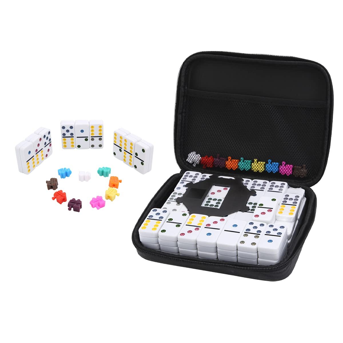 91-Tiles Mexican Train 12-Dot Dominoes Classic Family Board Games Wooden Box Set 