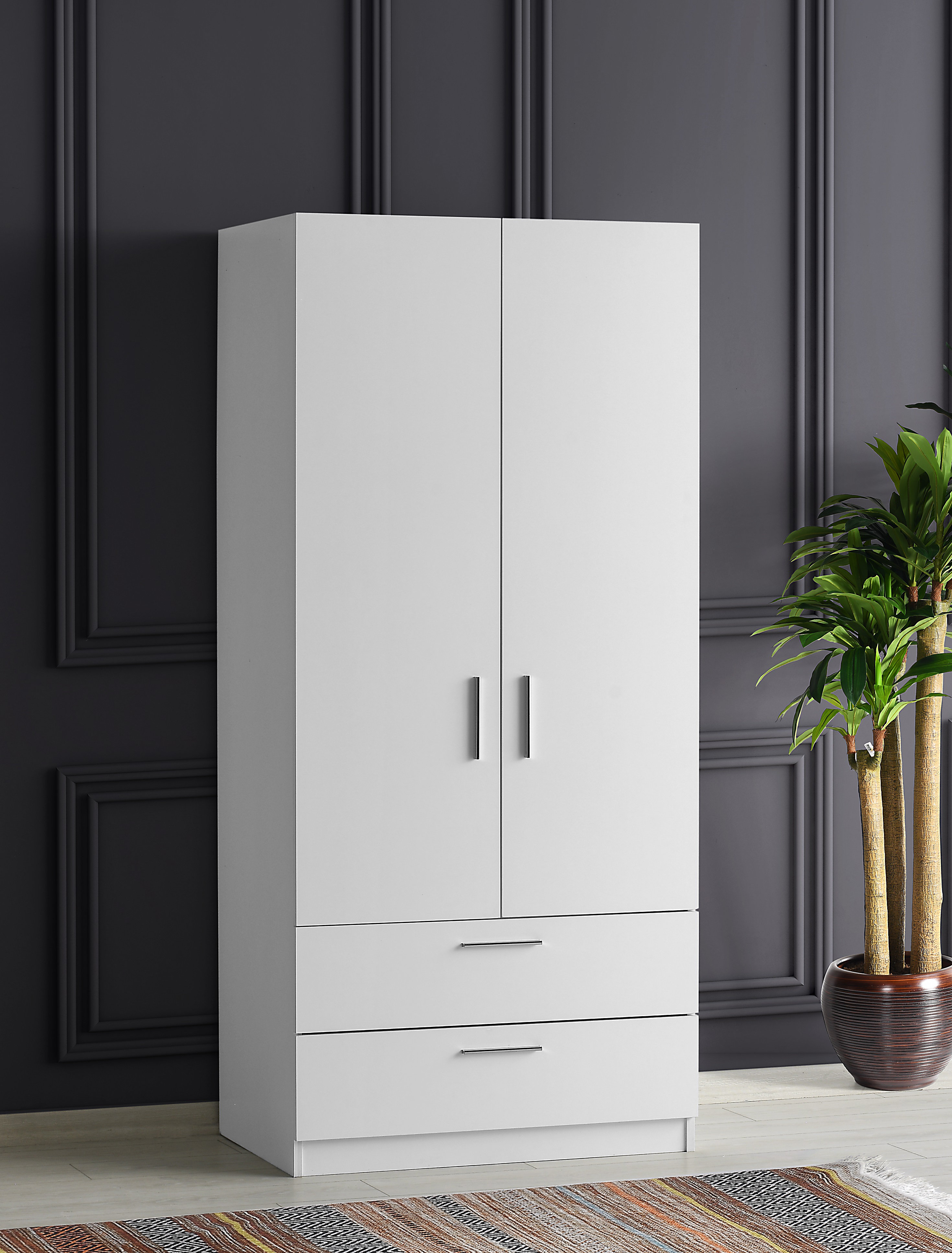 Latitude Run® Malva Freestanding Wardrobe Matte White With Outside 2drawer Wayfair