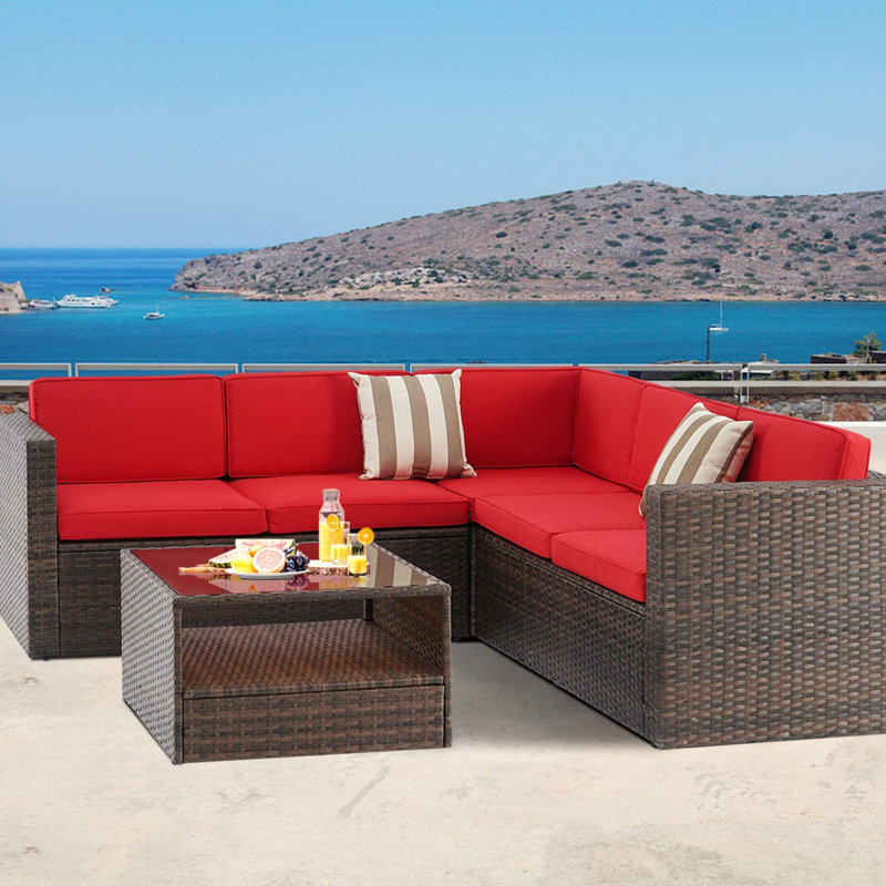 Latitude Run Alinea 2 Piece Wicker Sectional Seating Group With Cushions Reviews Wayfair