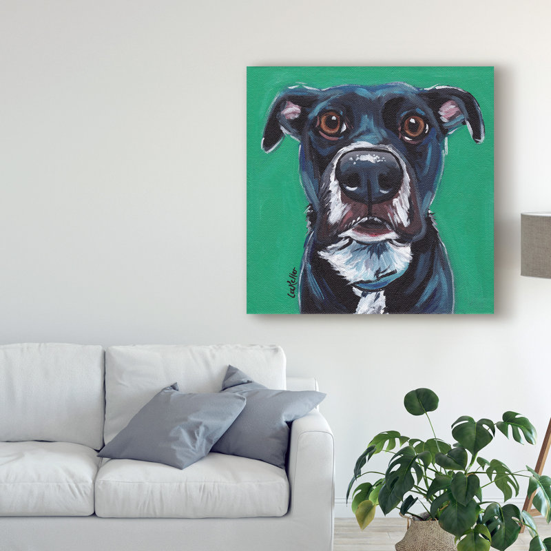 Winston Porter Black Dog On Emerald Acrylic Painting Print On