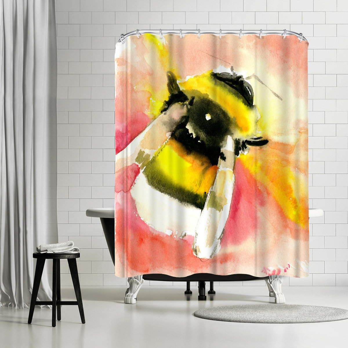 East Urban Home Suren Nersisyan Bumblebees and Flowers Single Shower Curtain