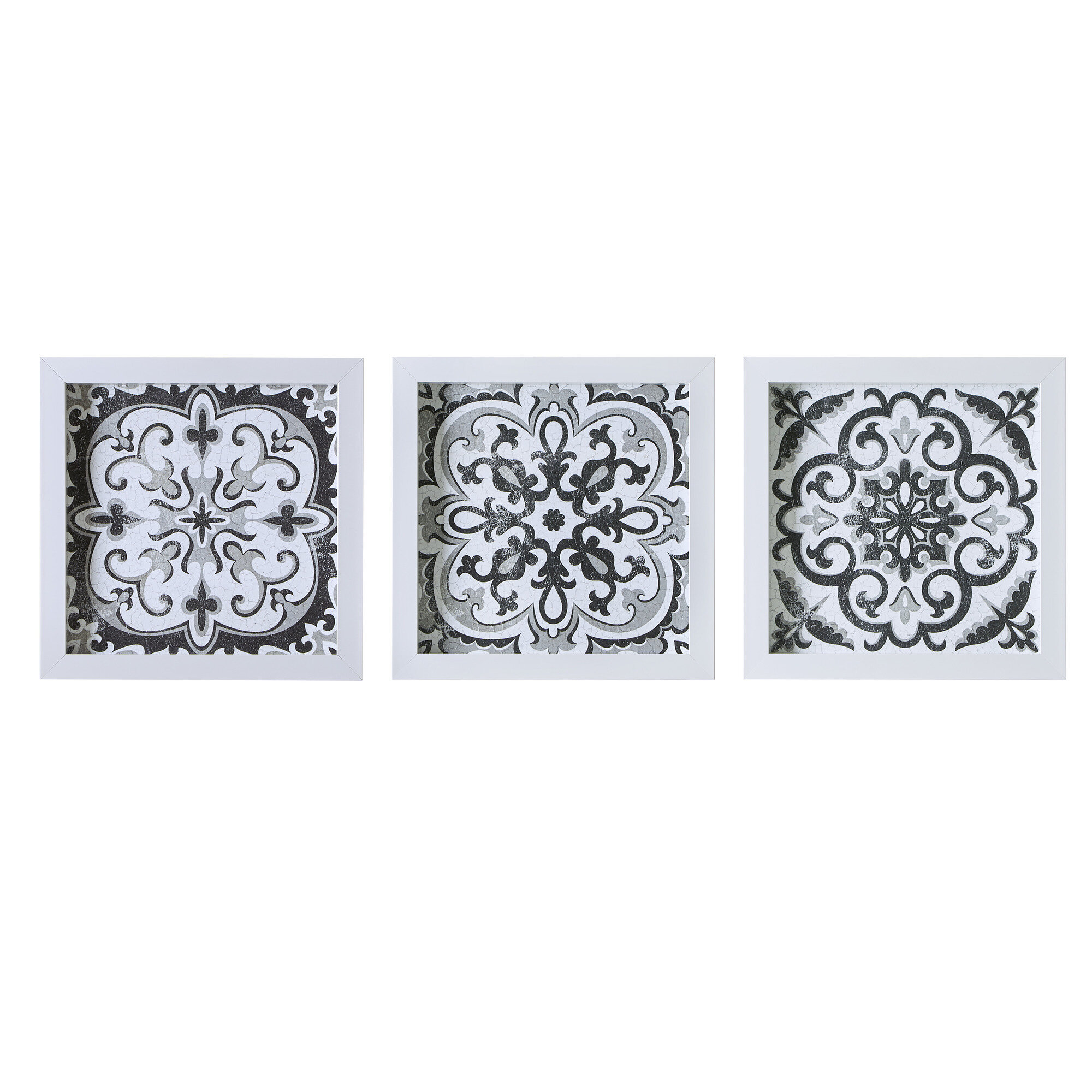 Madison Park Black And White Tiles 3 Piece Deco Box Wall Art Gel