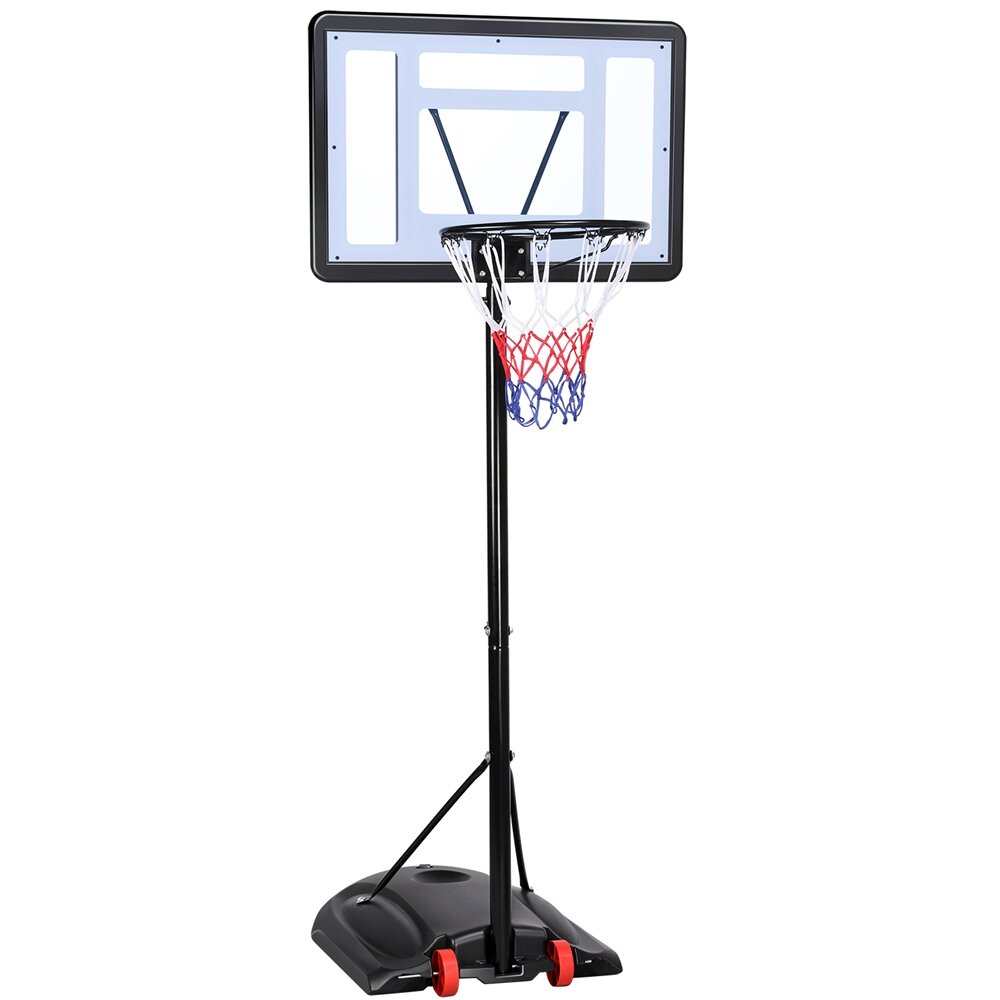 Portable Basketball Hoop Goal Height Adjustable 7 FT to 10 FT with 32 Inch PVC Backboard and Strong Base Stainless Steel Bracket for Kids & Adults Indoor Outdoor Equipment 