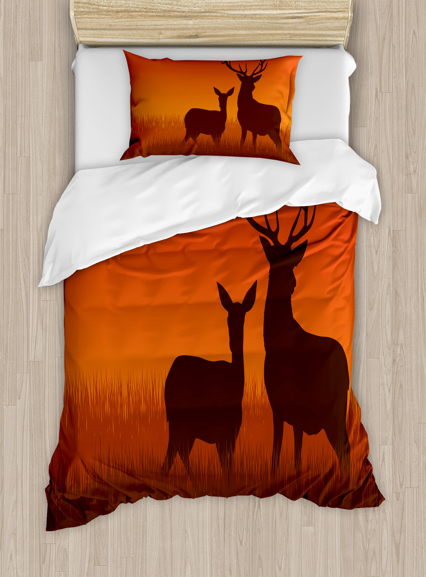 Ambesonne Hunting Silhouette Illustration Of A Deer And Doe On