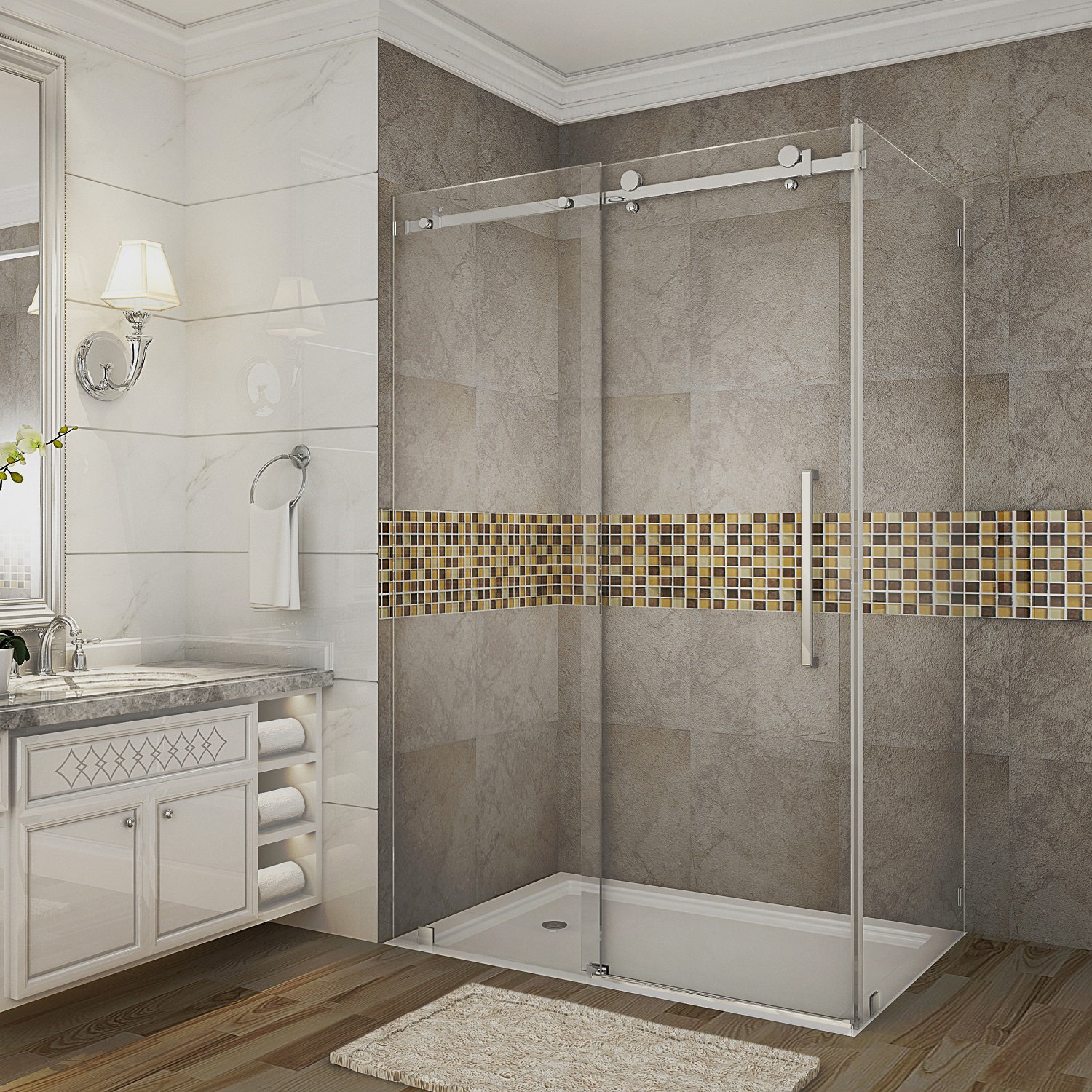 Aston Moselle 48 X 75 Single Sliding Frameless Shower Door Wayfair