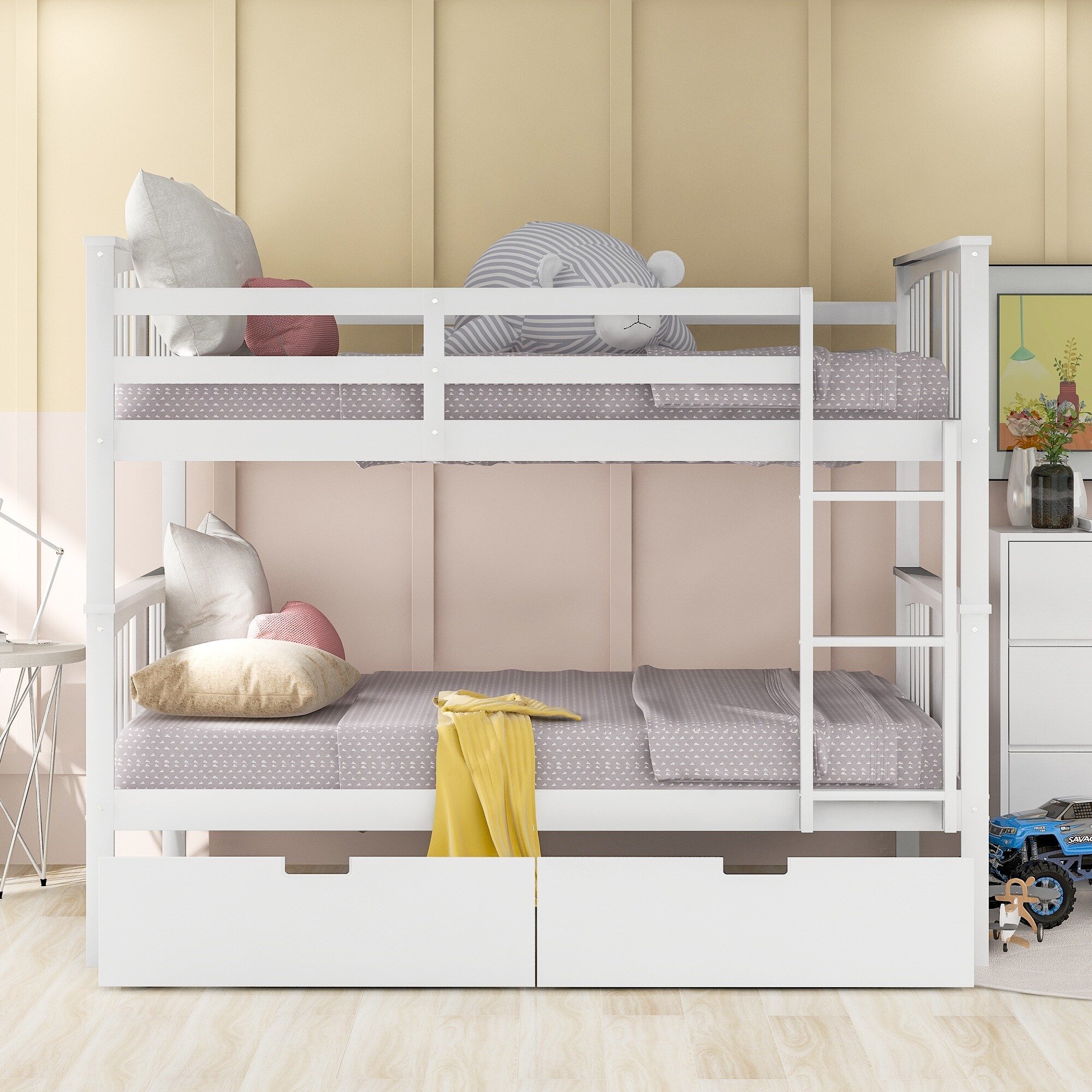 Details about   Twin Over Twin Bunk Bed w/Ladder Heavy Duty Metal Bed Frame Kids Bedroom White 