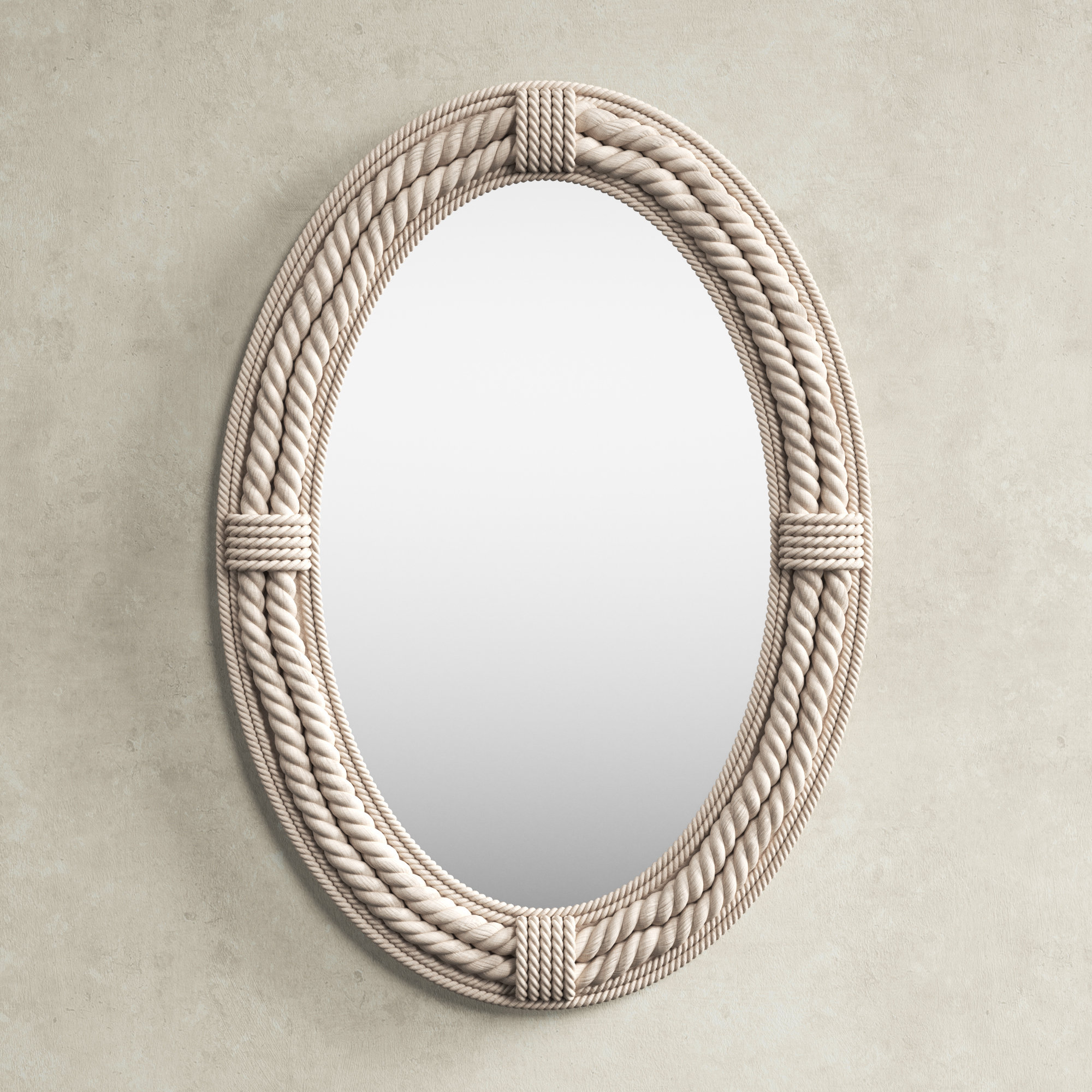 Mirror Framed Rope Wrapped Oval Wall Hanging Home Decor Accent 24.75 X 16.50 In 