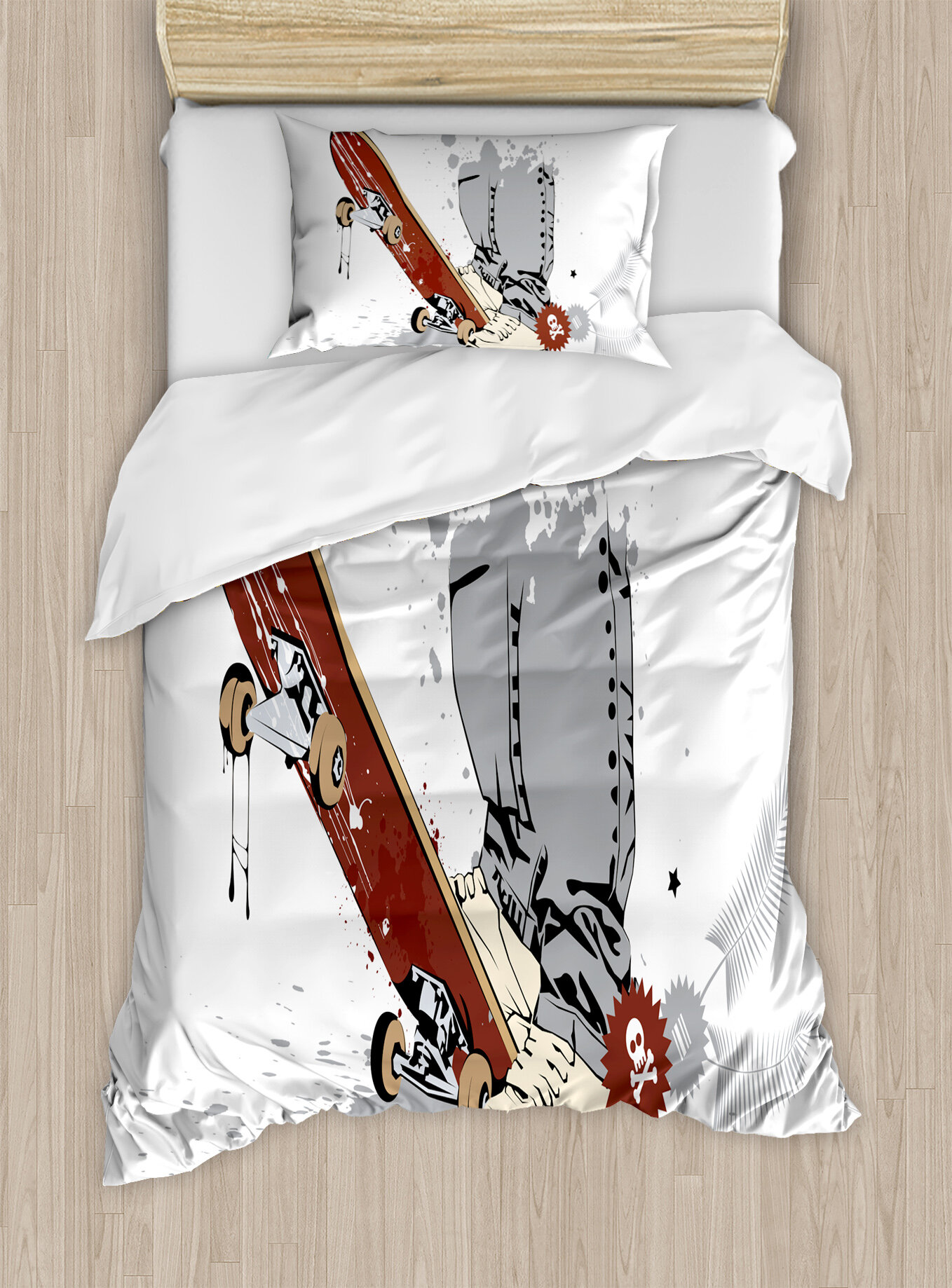 East Urban Home Skateboard With Feet In Sneakers Duvet Cover Set