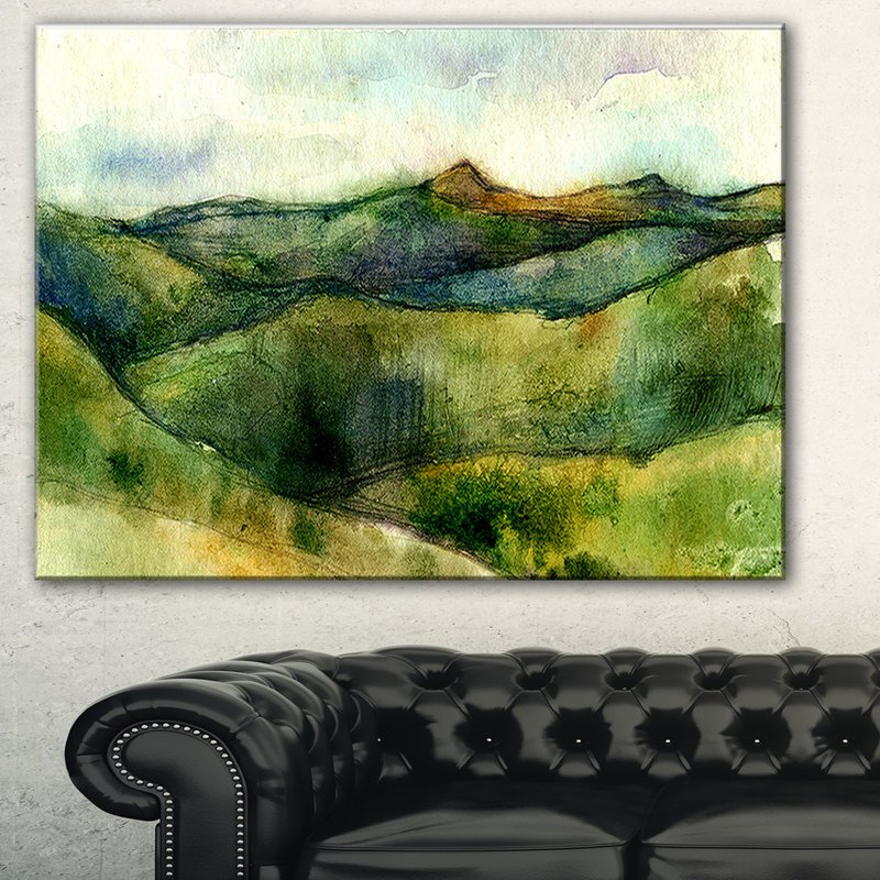 East Urban Home Green Mountains Watercolor Oil Painting Print On