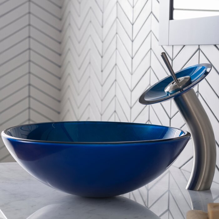 Irruption Glass Circular Vessel Bathroom Sink With Faucet