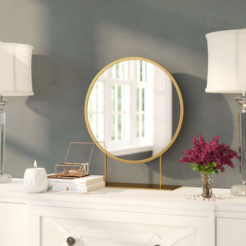 Jackie Round Glam Beveled Accent Mirror Finish: Gold