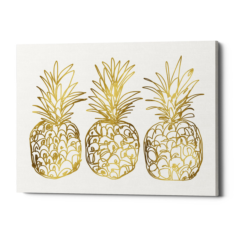 Bay Isle Home Three Golden Pineapples Acrylic Painting Print On
