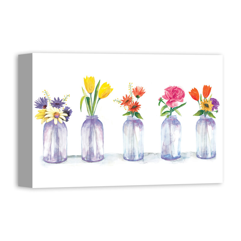 August Grove Painted Flowers In Glass Jars Watercolor Painting