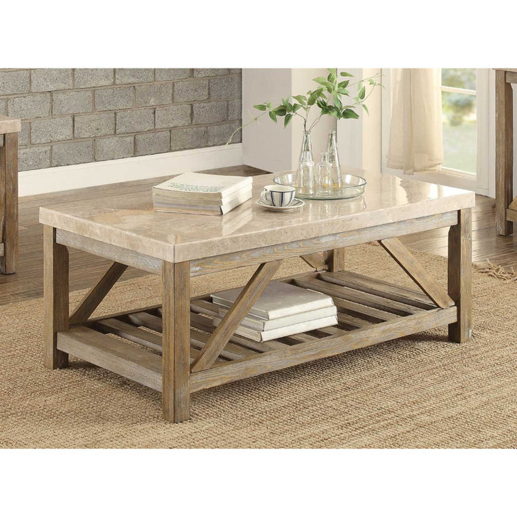 Gracie Oaks Ischua Marble Top And Slated Bottom Shelf Coffee Table Wayfair