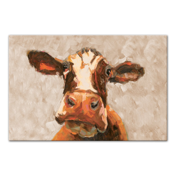 August Grove Cute Painted Brown Cow Graphic Art Print On Canvas