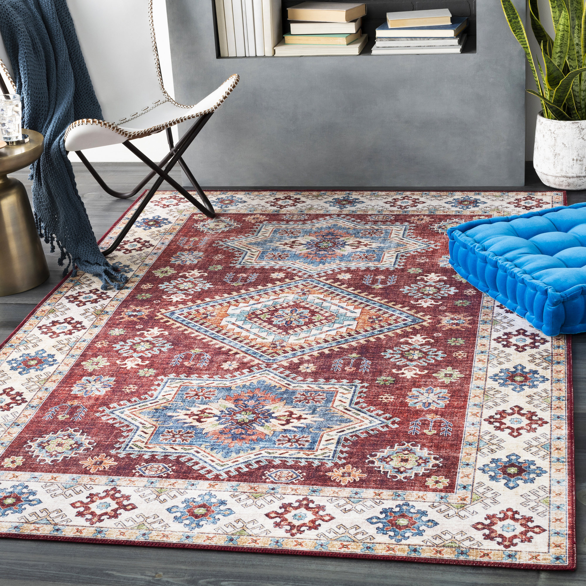 Cyr Traditional Dark Red White Area Rug Cyr Traditional Dark Red White Area Rug